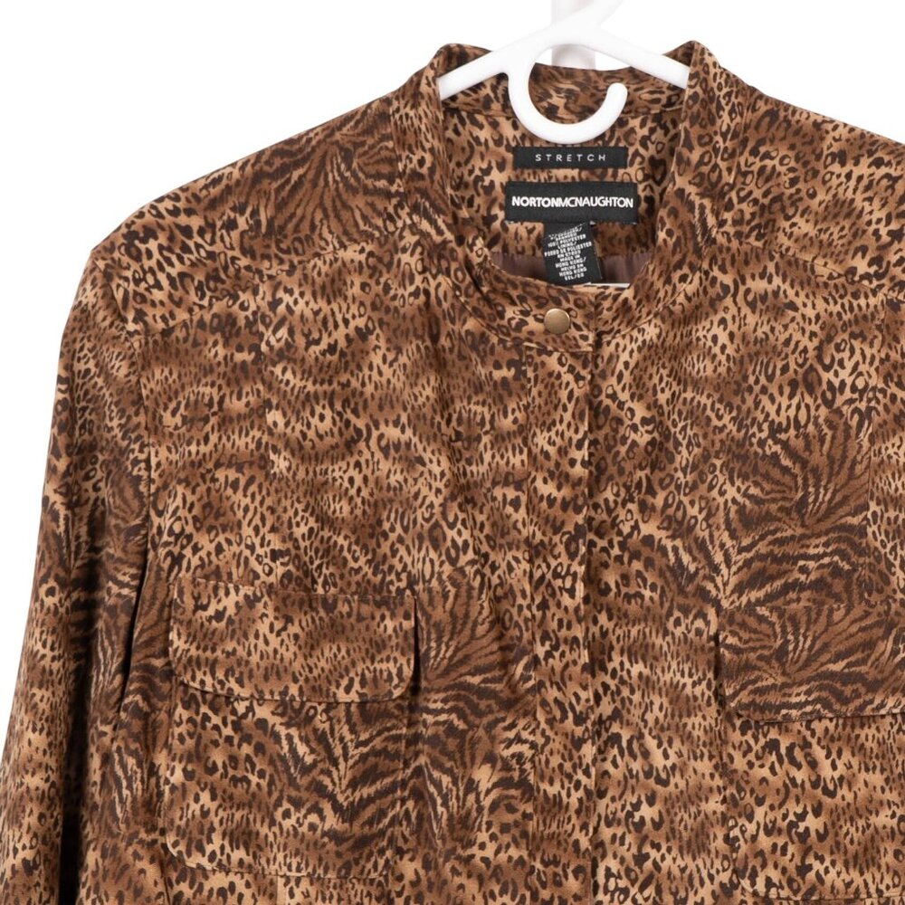 Y2K Leopard Print Jacket Pants Outfit 18 Brown Set Full Zip Napped Casual Pocket - Picture 6 of 9